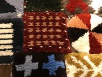 2021　あったか展　ノッティングの椅子敷き、蟻川工房のホームスパン、佐藤多香子さん、公基さんの裂き織り